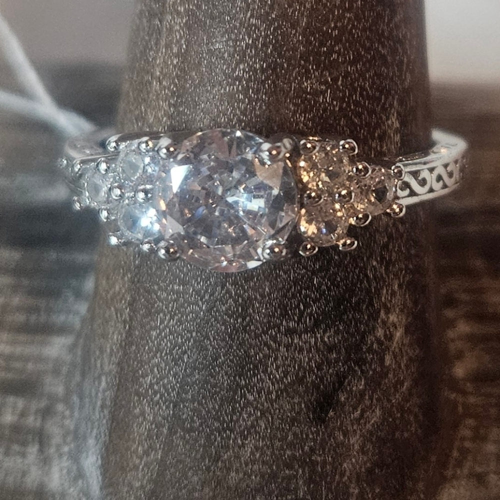 Sterling Silver Cubic Zirconia Ring Solid 925 Size 9.25 Filigree Band New Viking